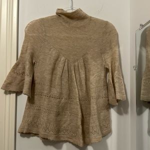 Feather bone anthropologie tan turtleneck sweater size XS